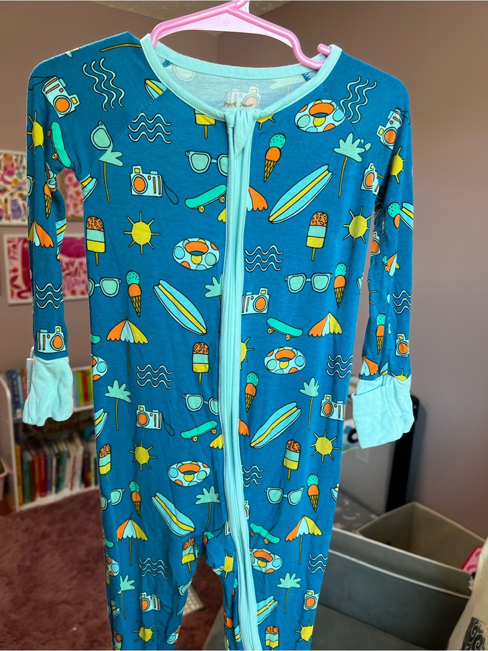 Little Sleepies Dark Blue Pool Party Zippy Pajamas 12-18M VGUC